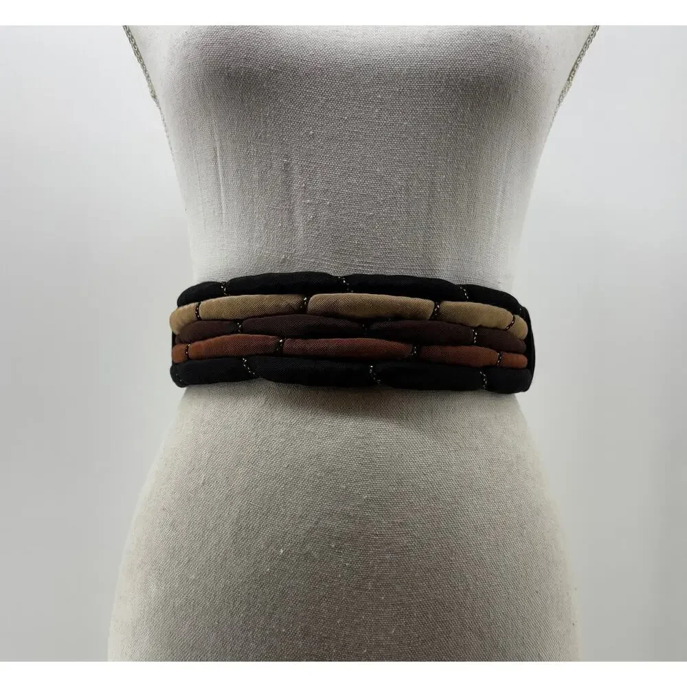Vtg Cummerbund Belt Women's Puffy Fabric Belt Brown Tan OS